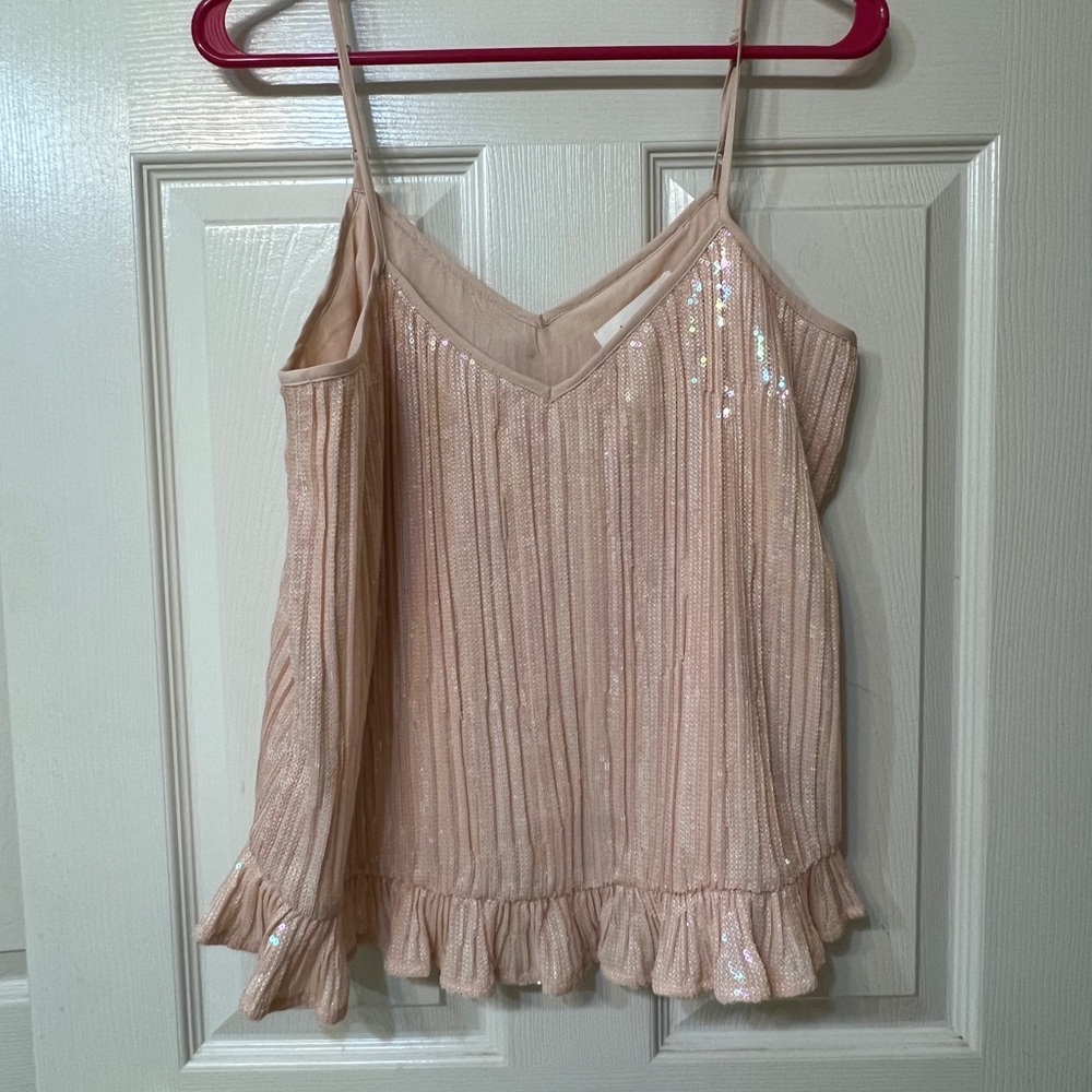 Anthropologie Sparkling Pink Camisole with Ruffle Hem